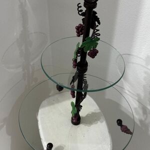 Glass and Metal Tiered Stand with Grape Design